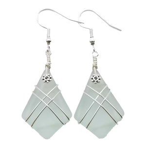 Wire Cross Seafoam Sea Glass Earrings Women Jewelry Gift